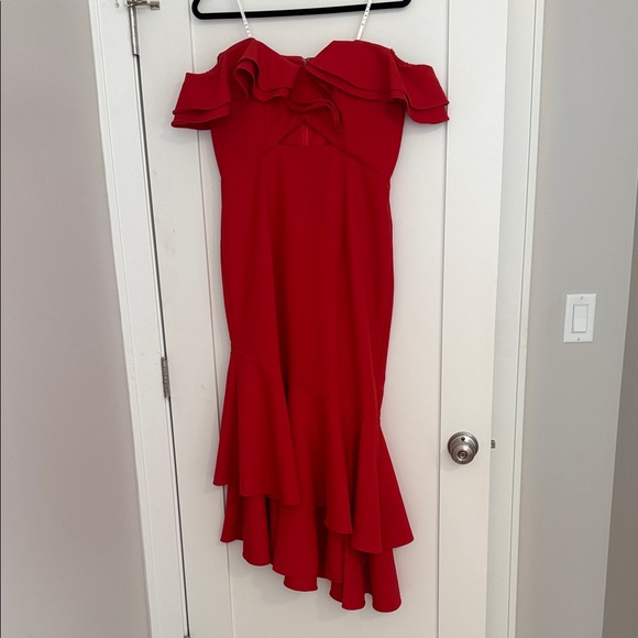 Chic Strapless Red Ruffle Dress - Picture 6 of 8